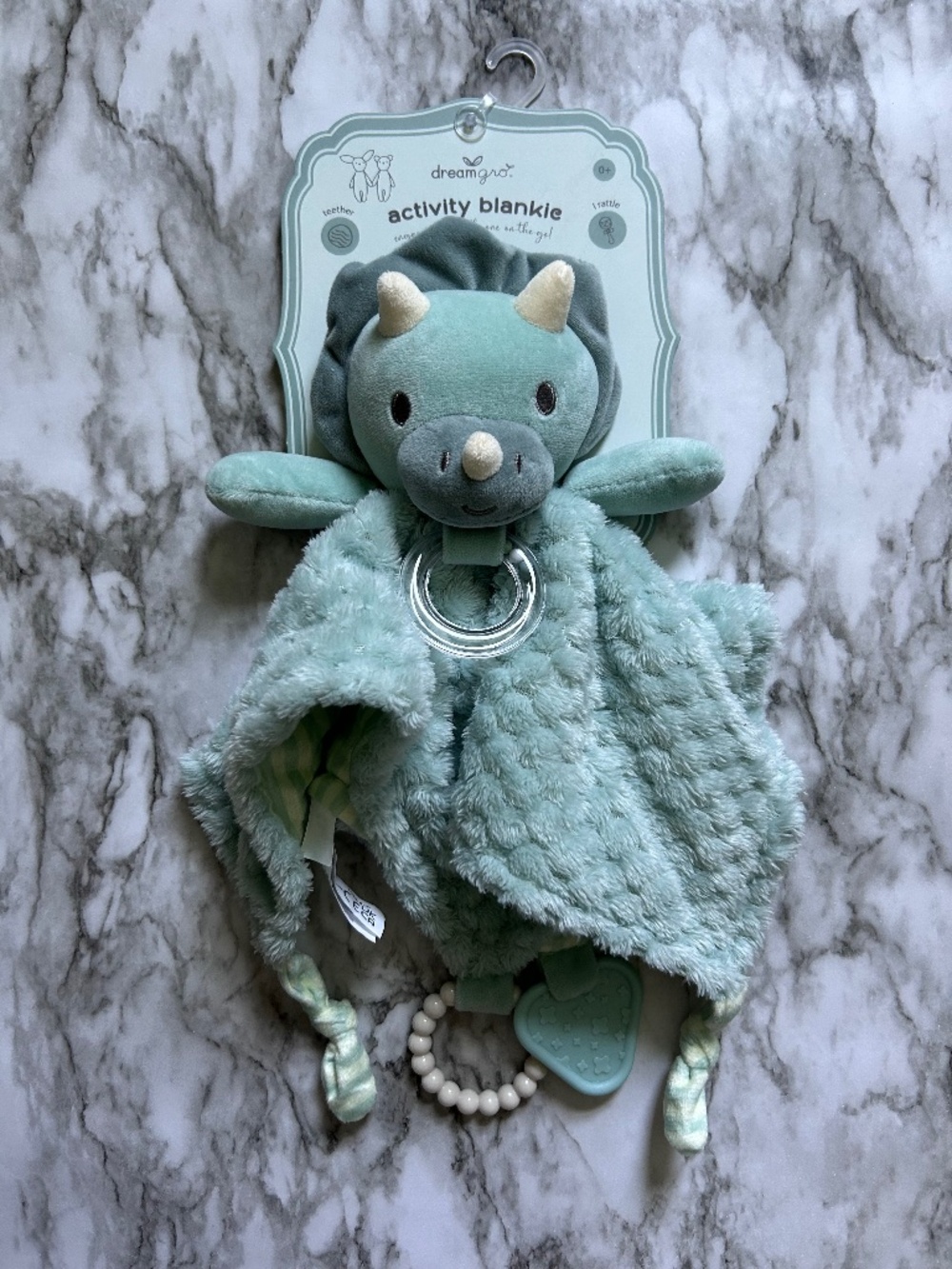 NWT Dreamgro Green Teal Triceratops Plush Teether Rattle Sensory Activity Toy